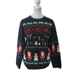 Holiday Time Size XL Gamer Pixel Christmas Sweater‎ Santa Snowman Candy Cane